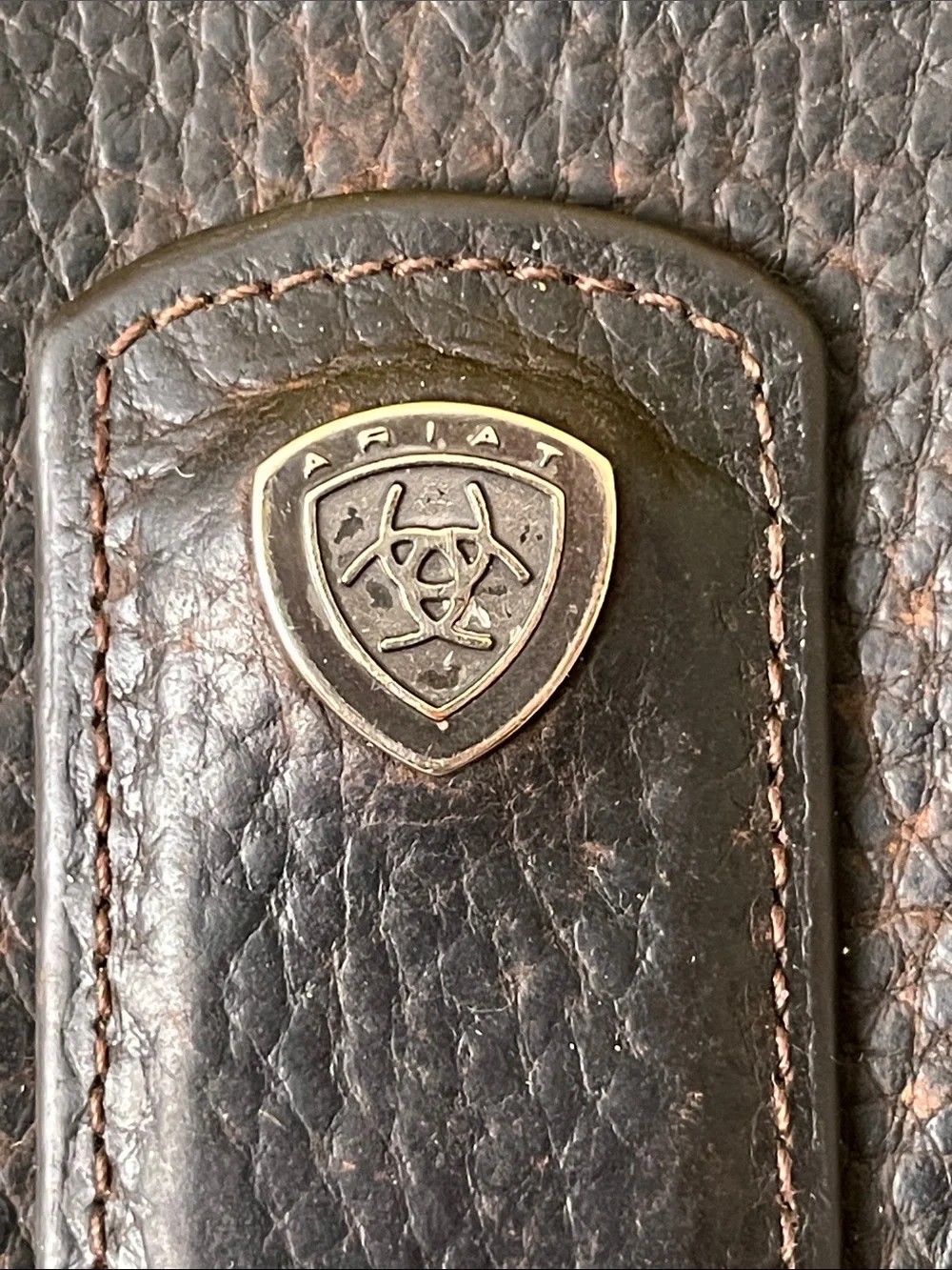 Ariat Dark Brown Leather Money Clip with Silver Shield Emblem